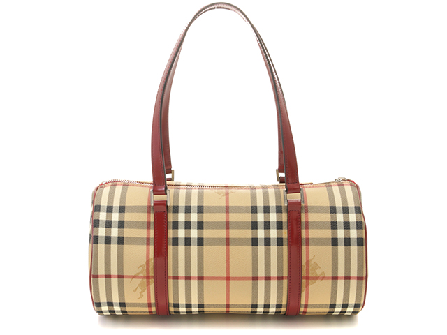 BURBERRY バーバリー ハウスチェック 筒形ハンドバッグ ベージュ BURBERRY バーバリー ハウスチェック 筒形ハンドバッグ ベージュ