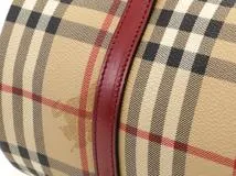 BURBERRY バーバリー　ハウスチェック 筒形ハンドバッグ ベージュ/ボルドー レザー　【472】HSA