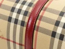 BURBERRY バーバリー　ハウスチェック 筒形ハンドバッグ ベージュ/ボルドー レザー　【472】HSA