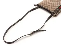 GUCCI グッチ GGキャンバス シェリーライン ショルダーバッグ ベージュ ダークブラウン キャンバス レザー【473】