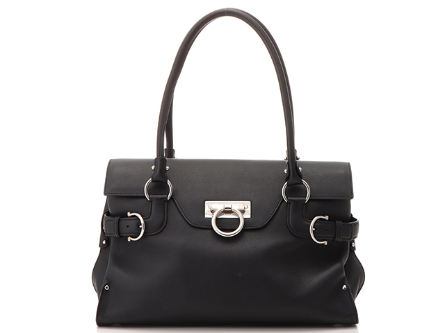 美品Salvatore Ferragamo 黒 ハンドバッグレザー　ガンチーニ FERRAGAMO Salvatore Ferragamo サルヴァトーレ フェラガモ