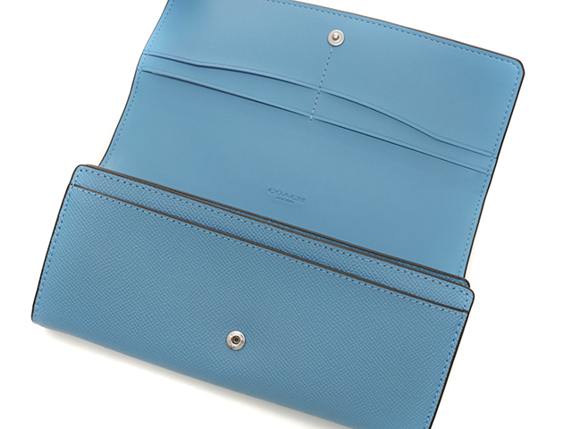 COACH コーチ フラップ ウォレット 長財布 ライトブルー レザー