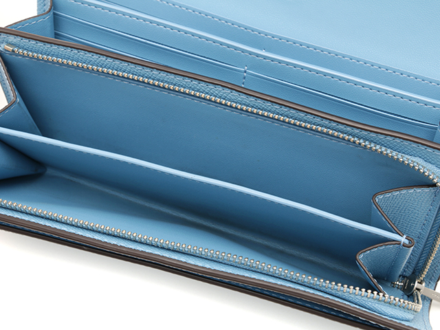 COACH コーチ フラップ ウォレット 長財布 ライトブルー レザー