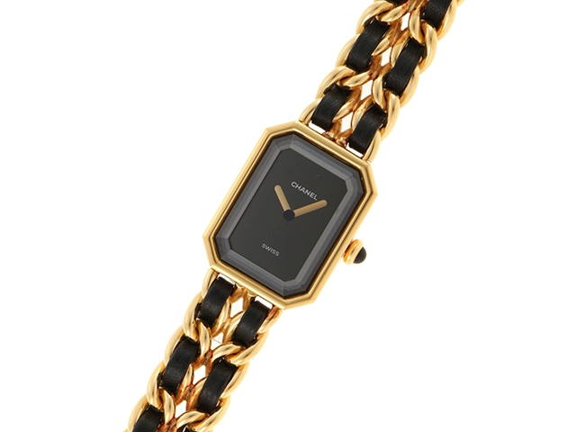 CHANEL シャネル 腕時計 プルミエールXL H0001 ゴールドメッキ/革 ブラック文字盤 XLサイズ クオーツ【472】SJ