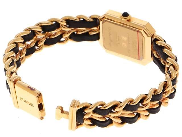 CHANEL シャネル 腕時計 プルミエールXL H0001 ゴールドメッキ/革 ブラック文字盤 XLサイズ クオーツ【472】SJ