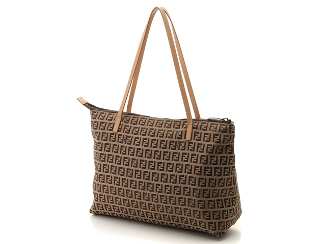 FENDI　フェンディ　ズッキーノ　トートバッグ　ベージュ　ブラウン　キャンバス 　レザー　8BH023【472】HG