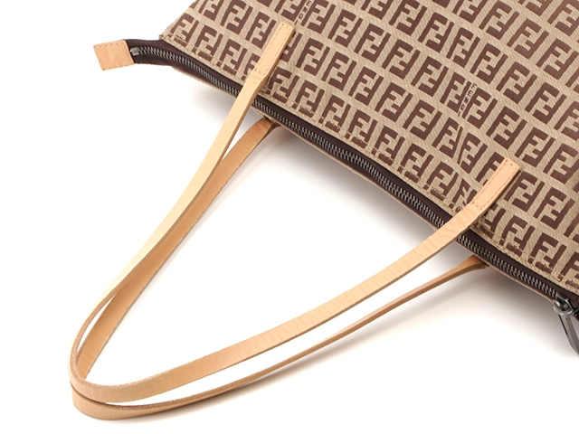FENDI　フェンディ　ズッキーノ　トートバッグ　ベージュ　ブラウン　キャンバス 　レザー　8BH023【472】HG