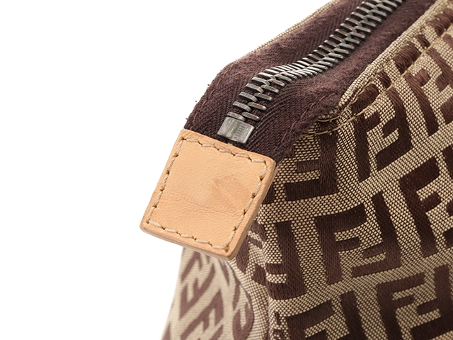 FENDI　フェンディ　ズッキーノ　トートバッグ　ベージュ　ブラウン　キャンバス 　レザー　8BH023【472】HG