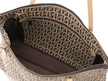 FENDI　フェンディ　ズッキーノ　トートバッグ　ベージュ　ブラウン　キャンバス 　レザー　8BH023【472】HG