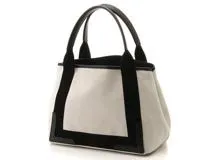 BALENCIAGA　バレンシアガ　ネイビースモールカバス　オフホワイト/ブラック　キャンバス　レザー　【431】