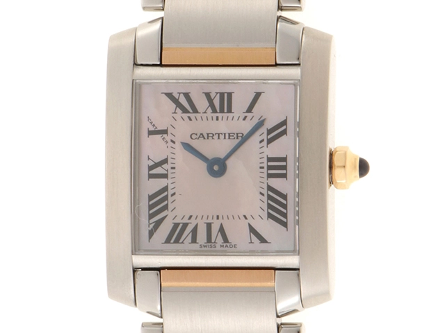 CARTIER カルティエ タンクフランセーズ SM W51027Q4 クォーツ ステンレス/ゴールド レディース ピンクシェル 【432】2148103663086