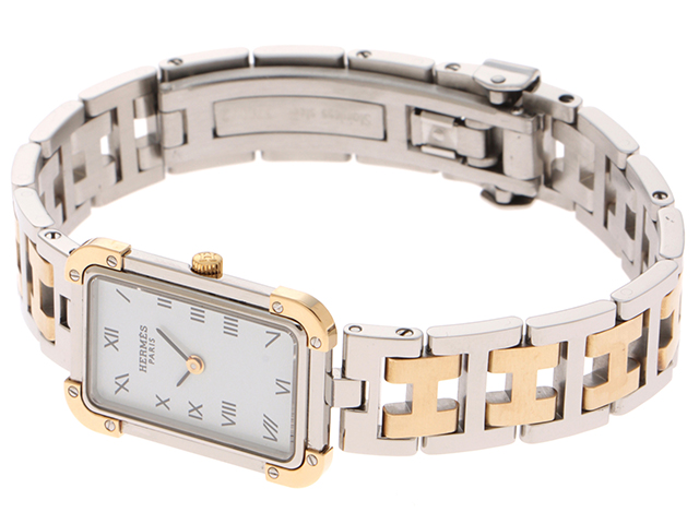 さちエルメス時計極極極美品クロアジュール/新品仕上げ正常稼働品/レディース HERMES エルメス レディース腕時計 クロアジュール QZ GP/SS ゴールド