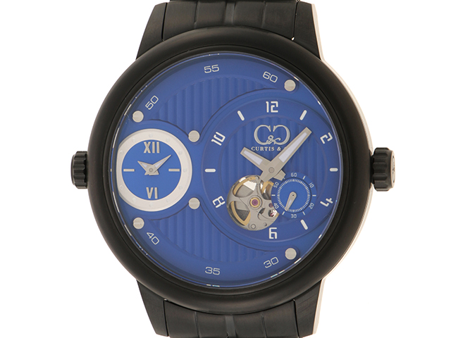 CURTISu0026Co. カーティス 腕時計 ビックタイムパスポート52mm BBL52 ブルー文字盤 ステンレススティール オートマティック/クォーツ 2タイムゾーン表示【472】SJ