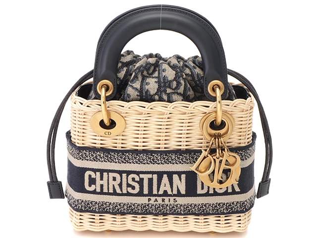 Dior ディオール　オブリーク　レディディオール　バッグ　ミニ　ナチュラル/ネイビー　ディオール オブリーク ジャカード　M0505CMVO_M808　　アンティークゴールド金具【472】KS