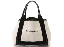 BALENCIAGA バレンシアガ ネイビー スモールカバス トートバッグ オフホワイト/ブラック キャンバス/レザー 339933  2148103667114 【205】 の購入なら「質」の大黒屋（公式）