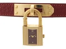 HERMES エルメス 腕時計 ケリーウォッチ KE1.201 ゴールドメッキ/レザー ○Z刻印 ボルドー文字盤 クオーツ 現状販売【472】SJ
