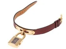 HERMES エルメス 腕時計 ケリーウォッチ KE1.201 ゴールドメッキ/レザー ○Z刻印 ボルドー文字盤 クオーツ 現状販売【472】SJ