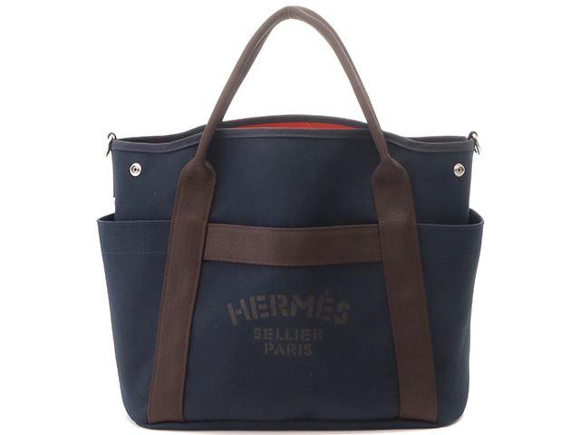 HERMES エルメス トートバッグ サックドパンサージュ キャンバス ネイビー オレンジ D刻印 ２０１９年頃【472】AH の購入 なら「質」の大黒屋（公式）