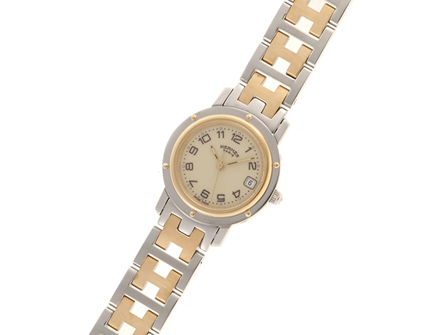 HERMES エルメス 時計 クリッパー クリッパーコンビ アイボリー文字盤 CL4.220 GP/SS クォーツ式 2148103671272 【437】