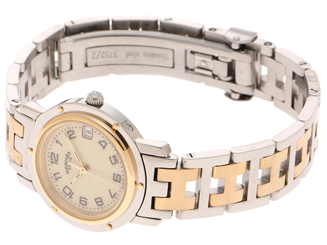 HERMES エルメス 時計 クリッパー クリッパーコンビ アイボリー文字盤 CL4.220 GP/SS クォーツ式 2148103671272 【437】