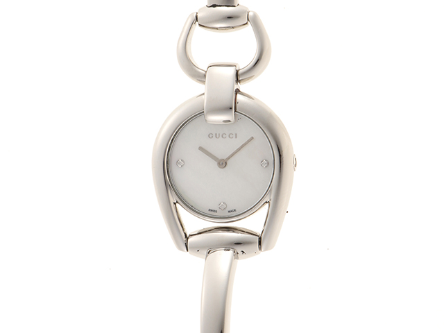 GUCCI グッチ 腕時計 ホースビット 3Pダイヤ シェル文字盤 139.5 シルバー