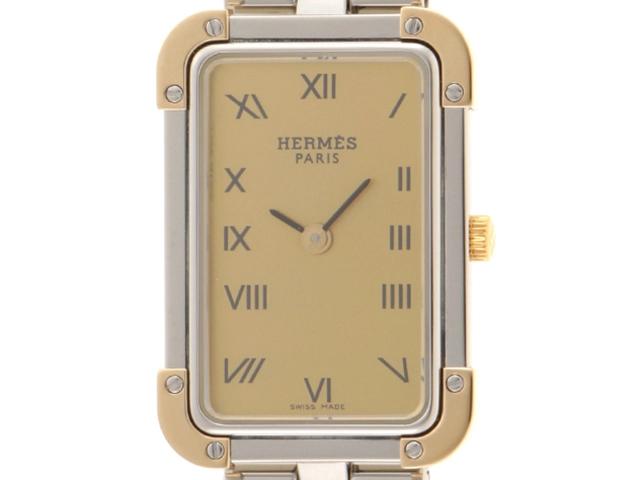 HERMES　エルメス　クロアジュール　CR1.220　ゴールド文字盤　GP/SS　クオーツ　レディース　2148103673665【207】