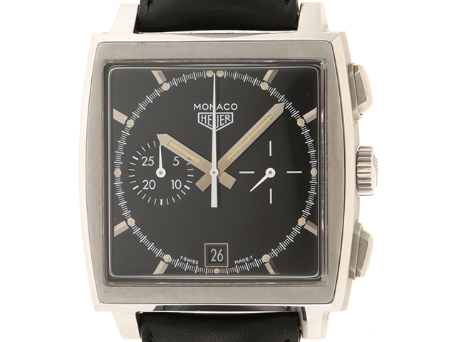1999年国内 TAG HEUER タグ・ホイヤー 腕時計 モナコ 復刻限定モデル CS2110.FC8119 トリチウムブラック文字盤 ステンレス/革ベルト 自動巻き【472】SJ