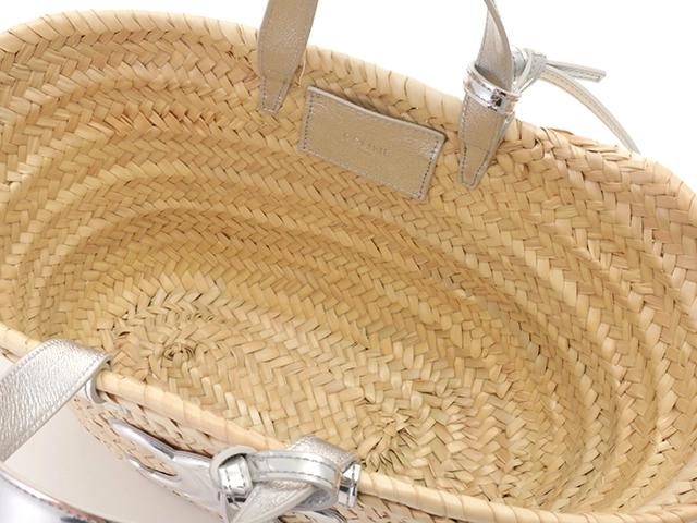 CELINE　セリーヌ　バッグ　ティーントリオンフ　クラシックパニエ　ナチュラル・シルバー　ラフィア・カーフ　113832EYO.36AG【472】HA