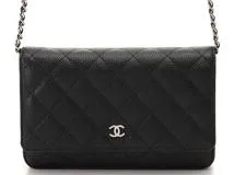 CHANEL　シャネル　ショルダーバッグ　マトラッセ　チェーン　ウォレット　ブラック　SV　キャビア　【471】A
