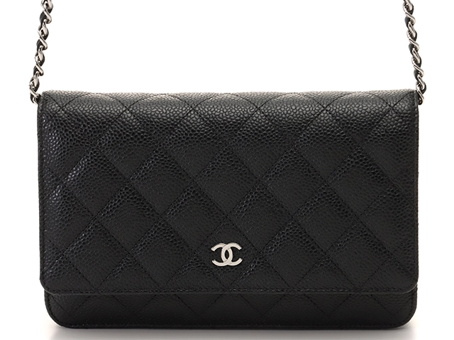 CHANEL　シャネル　ショルダーバッグ　マトラッセ　チェーン　ウォレット　ブラック　SV　キャビア　【471】A