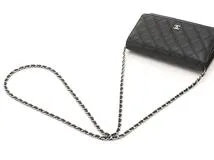 CHANEL　シャネル　ショルダーバッグ　マトラッセ　チェーン　ウォレット　ブラック　SV　キャビア　【471】A