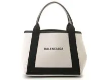 BALENCIAGA バレンシアガ ネイビーカバスS ホワイト/ブラック キャンバス/レザー ハンドバッグ 339933 2148103676505  【205】 の購入なら「質」の大黒屋（公式）