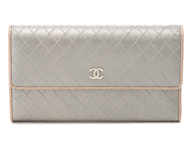 CHANEL　シャネル　ビコローレ　ミッツオリナガサイフ　シルバー／シャンパン／ＳＶ　レザー　【472】HSA