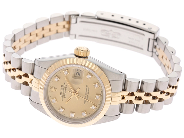 ROLEX　ロレックス　時計　デイトジャスト　69173G　X番　1991年製造　YG/SS　レディース　自動巻き　シャンパン文字盤　10Pダイヤ　トリチウム【431】2148103679124