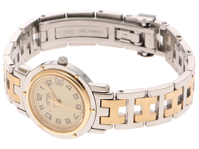 HERMES　エルメス　クリッパーコンビ　CL4.220　SS/GP　ベージュ　レディース　クォーツ2148103681820【432】