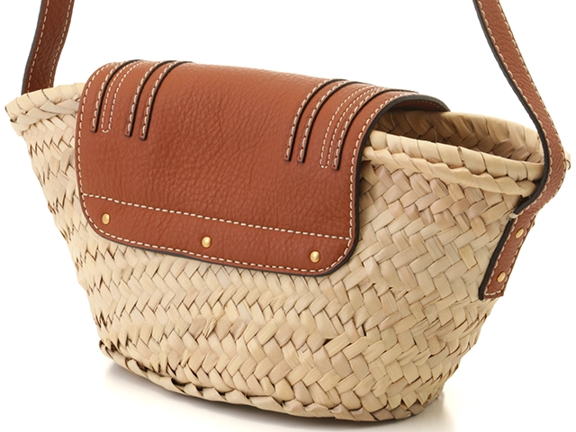 Chloe クロエ マーシー バスケットショルダーバッグ かごバッグ ナチュラル/ブラウン ラフィア/カーフ CHC22SS729G58【472】HA