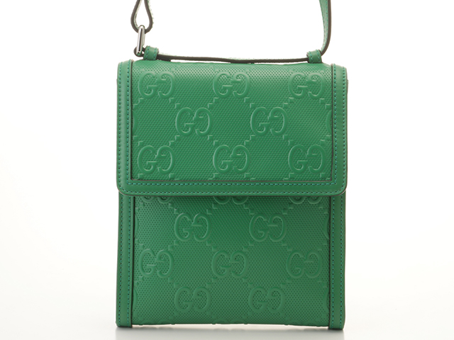 GUCCI グッチ GGエンボス メッセンジャーバッグ グリーン レザー 625782 2148103683794 【432】