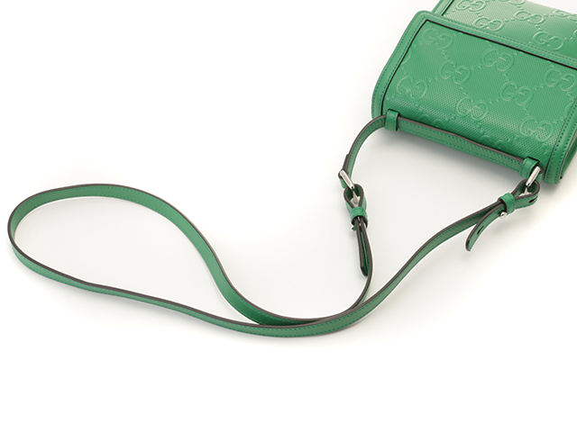 GUCCI グッチ GGエンボス メッセンジャーバッグ グリーン レザー