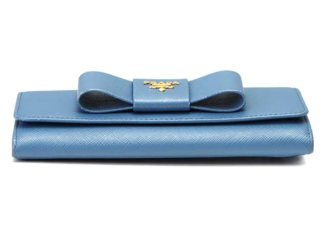 PRADA プラダ リボン ZIP長財布 ブルー サフィアーノ 1MH132【471】2148103685736
