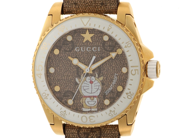 GUCCI グッチ 腕時計 ダイブ ドラえもんxGUCCI YA136334 ステンレス/ゴールドPVD ブラウン文字盤クォーツ【472】SJ  の購入なら「質」の大黒屋（公式）