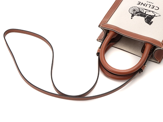 CELINE 　セリーヌ　ショルダーバッグ　 ミニ　バーティカルカバ　 ナチュラル・ブラウン 　キャンバス・カーフ 　193302  【472】HA