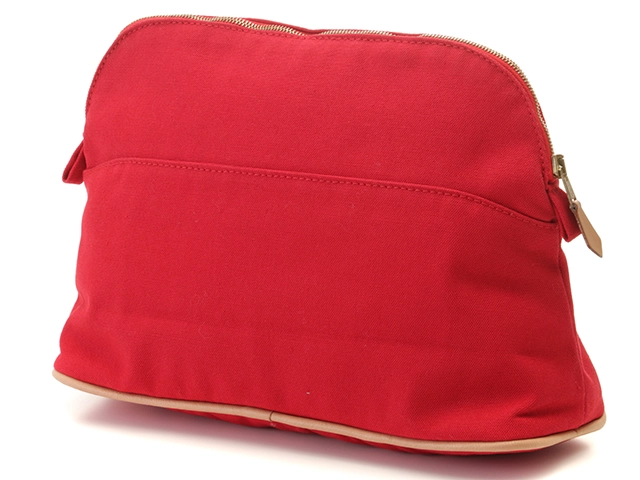HERMES　エルメス　ボリードポーチMM レッド　SV　キャンバス【431】2148103697890