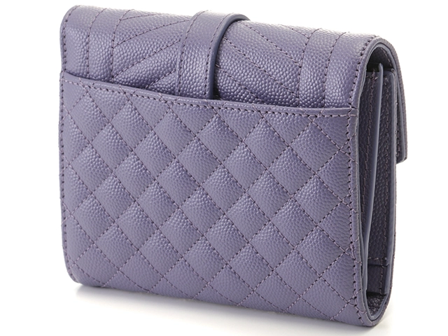 SAINT LAURENT サンローラン ミックスマトラッセ 三つ折り財布 パープル レザー 651028【430】2148103698354