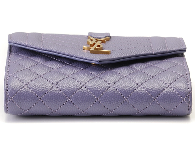 SAINT LAURENT サンローラン ミックスマトラッセ 三つ折り財布 パープル レザー 651028【430】2148103698354