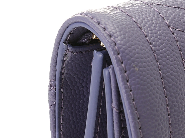 SAINT LAURENT サンローラン ミックスマトラッセ 三つ折り財布 パープル レザー 651028【430】2148103698354