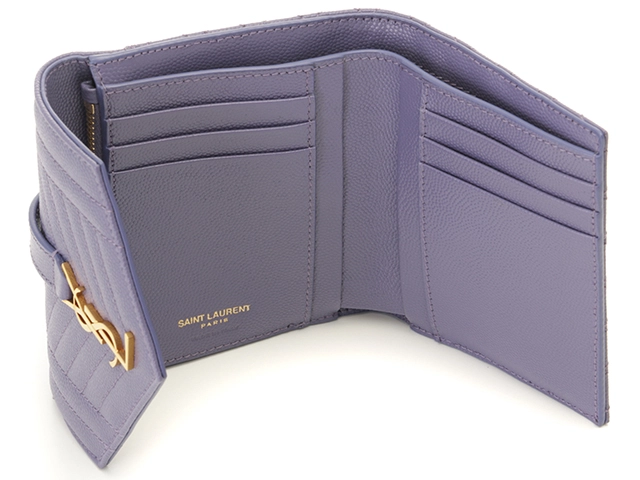 SAINT LAURENT サンローラン ミックスマトラッセ 三つ折り財布 パープル レザー 651028【430】2148103698354