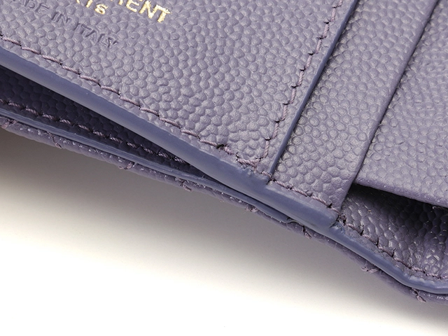 SAINT LAURENT サンローラン ミックスマトラッセ 三つ折り財布 パープル レザー 651028【430】2148103698354