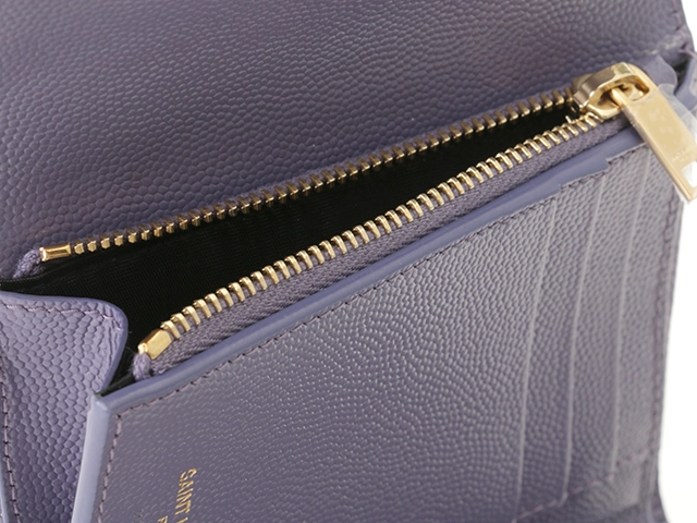 SAINT LAURENT サンローラン ミックスマトラッセ 三つ折り財布 パープル レザー 651028【430】2148103698354