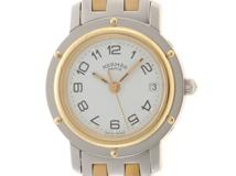 HERMES エルメス レディース クオーツ クリッパー CL4.220 ホワイト文字盤 GP/SS【472】HK
