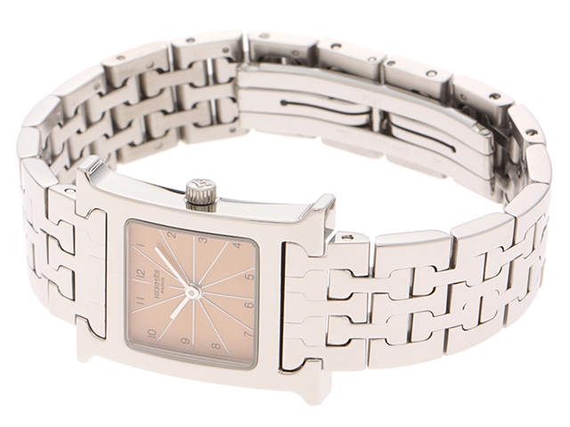 ユニセックス☆【HERMES】Hウォッチ HH1.210 c アリゲーター エルメス Hウォッチ HH1.210 SS×革 QZ シルバー文字盤 A1918768